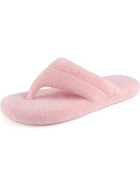 Women's Pink Flip Flops Spa Thong Open Toe Memory Foam Lining House Slippers